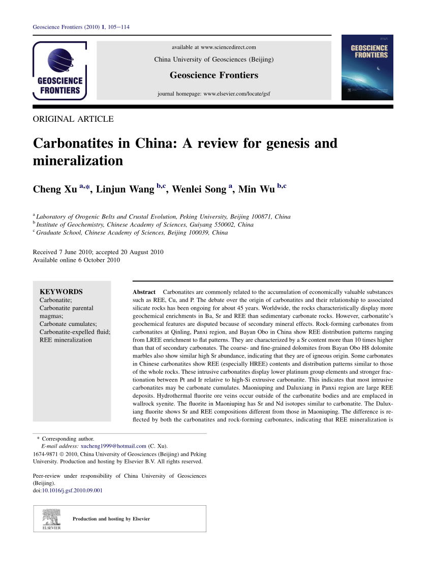 Pdf Carbonatites In China A Review For Genesis And Mineralization