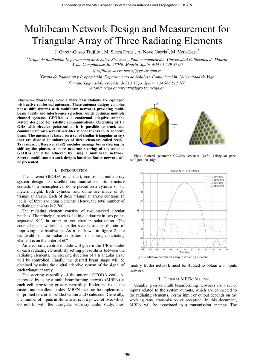 Pdf Multibeam Network Design And Measurement For Triangular Array Of Three Radiating Elements