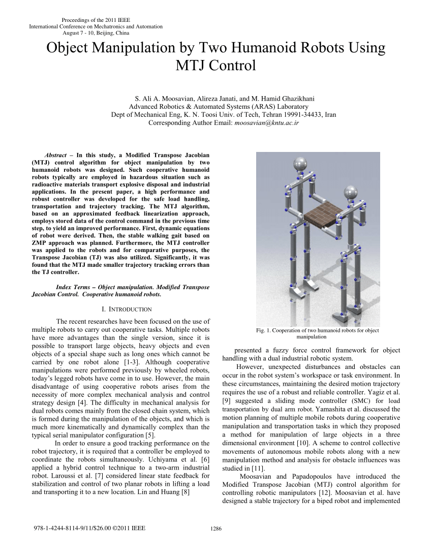 Coordination of Two Robots for Manipulating Heavy and Large