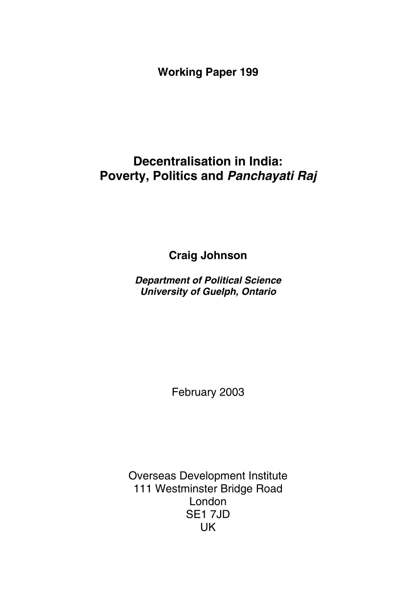 Pdf Decentralisation In India Poverty Politics And Panchayati Raj
