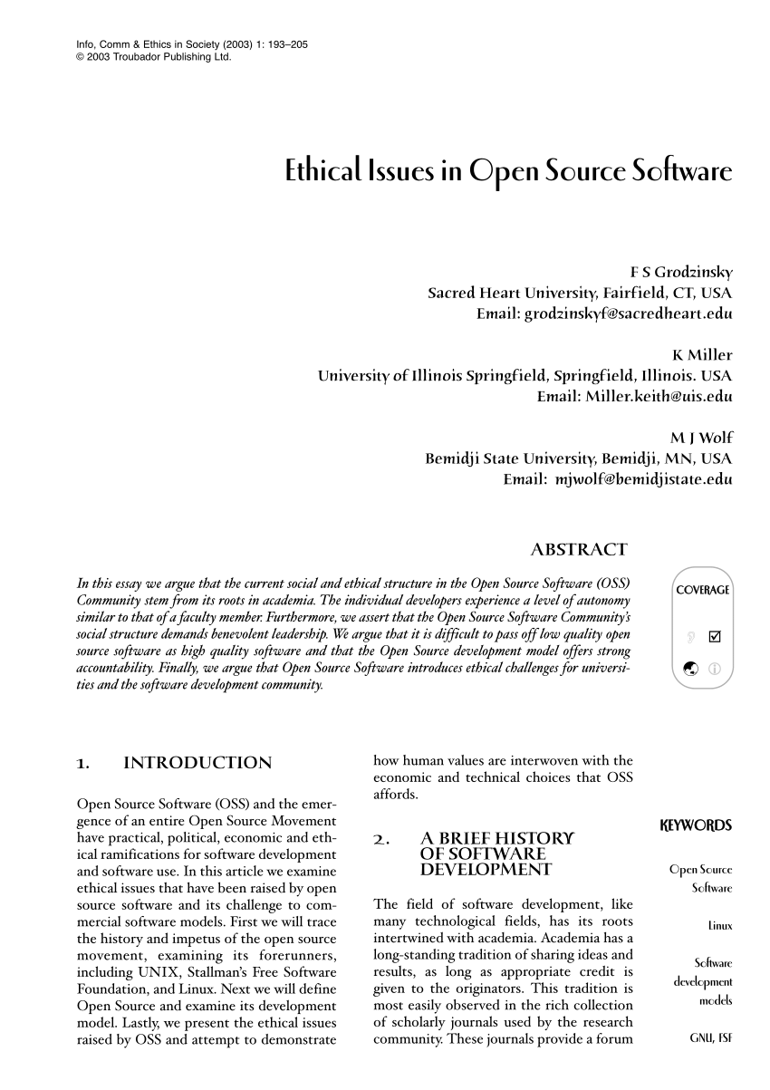(PDF) Ethical issues in open source software