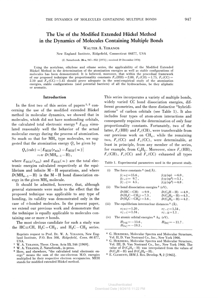 Pdf The Use Of The Modified Extended Huckel Method In The Dynamics Of Molecules Containing Multiple Bonds