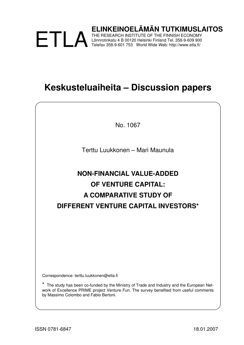 Pdf Non Financial Value Added Of Venture Capital A Comparative Study Of Different Venture Capital Investors