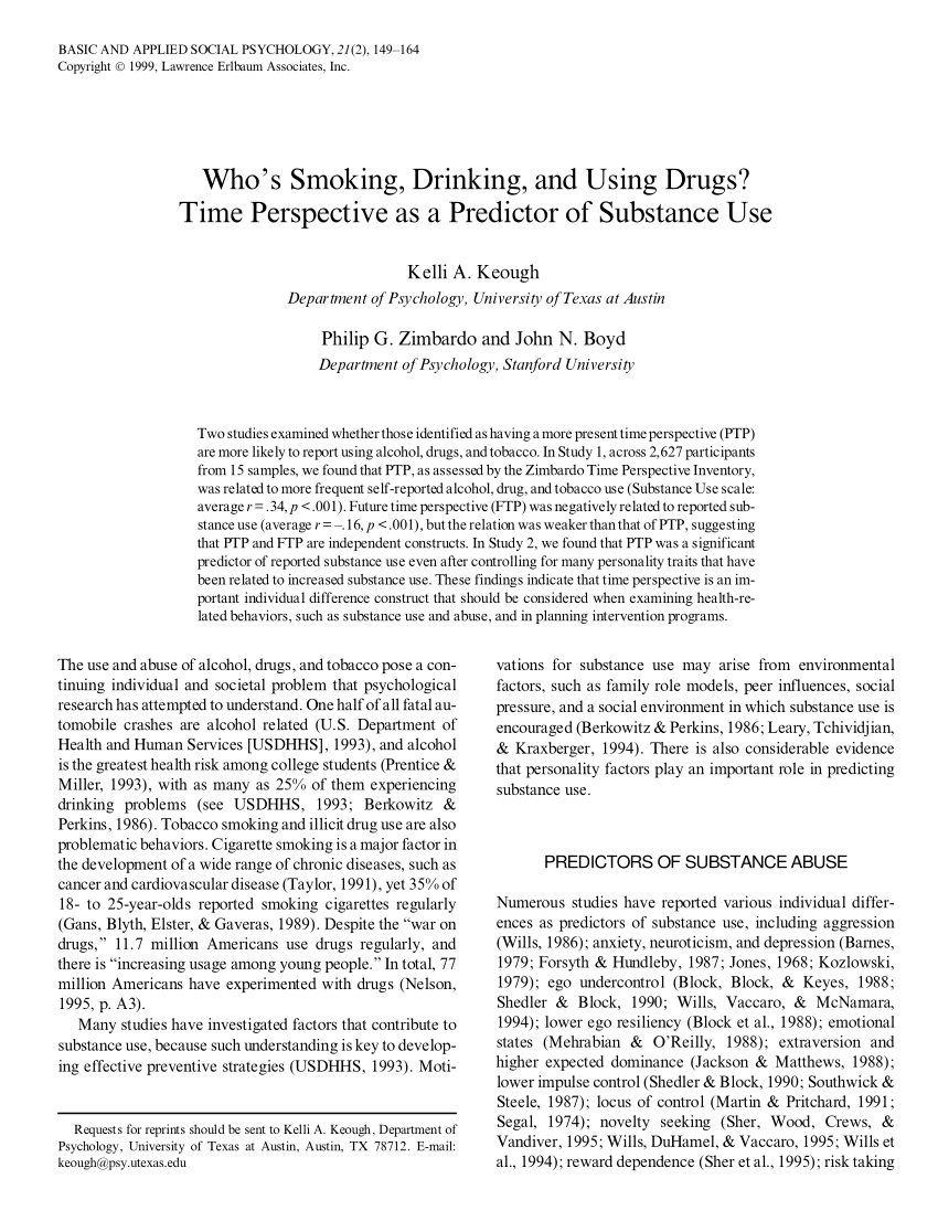 Pdf Who S Smoking Drinking And Using Drugs Time Perspective As A Predictor Of Substance Use