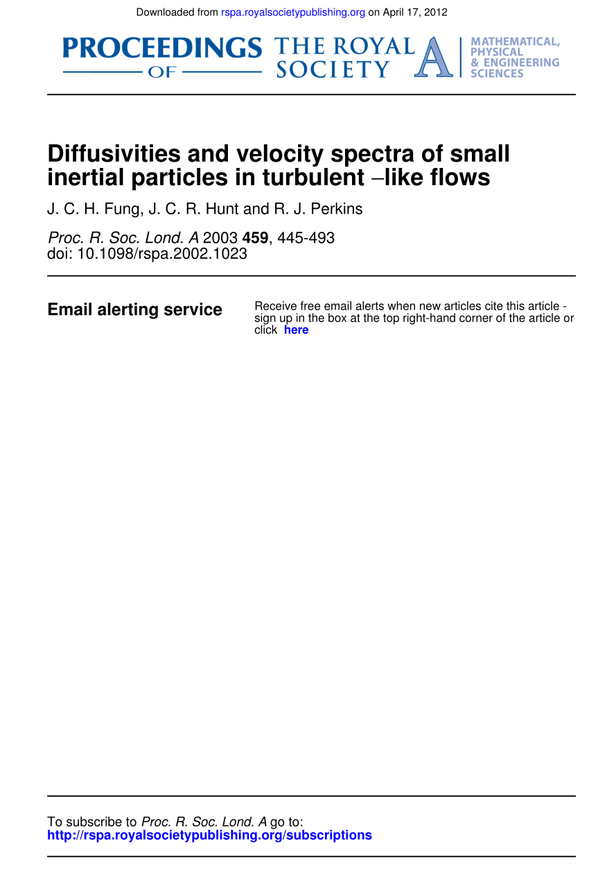 Pdf Diffusivities And Velocity Spectra Of Small Inertial Particles In Turbulent Like Flows