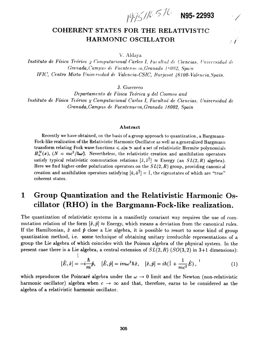 Pdf Coherent States For The Relativistic Harmonic Oscillator