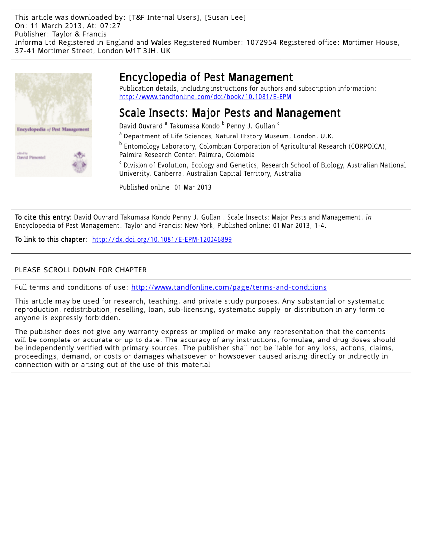 Pdf Scale Insects Major Pests And Management In