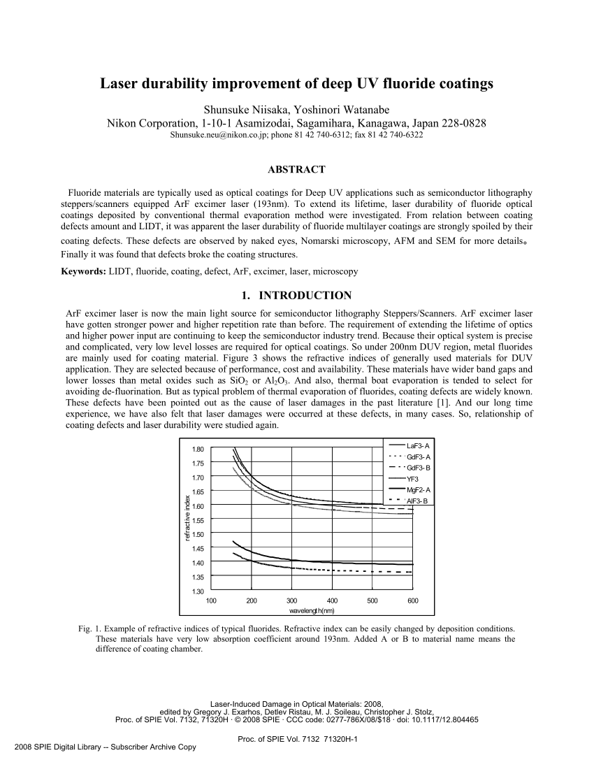 (PDF) Laser durability improvement of deep UV fluoride coatings