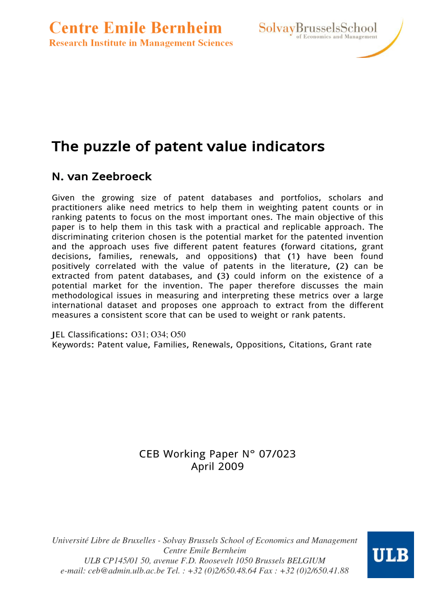 Pdf The Puzzle Of Patent Value Indicators