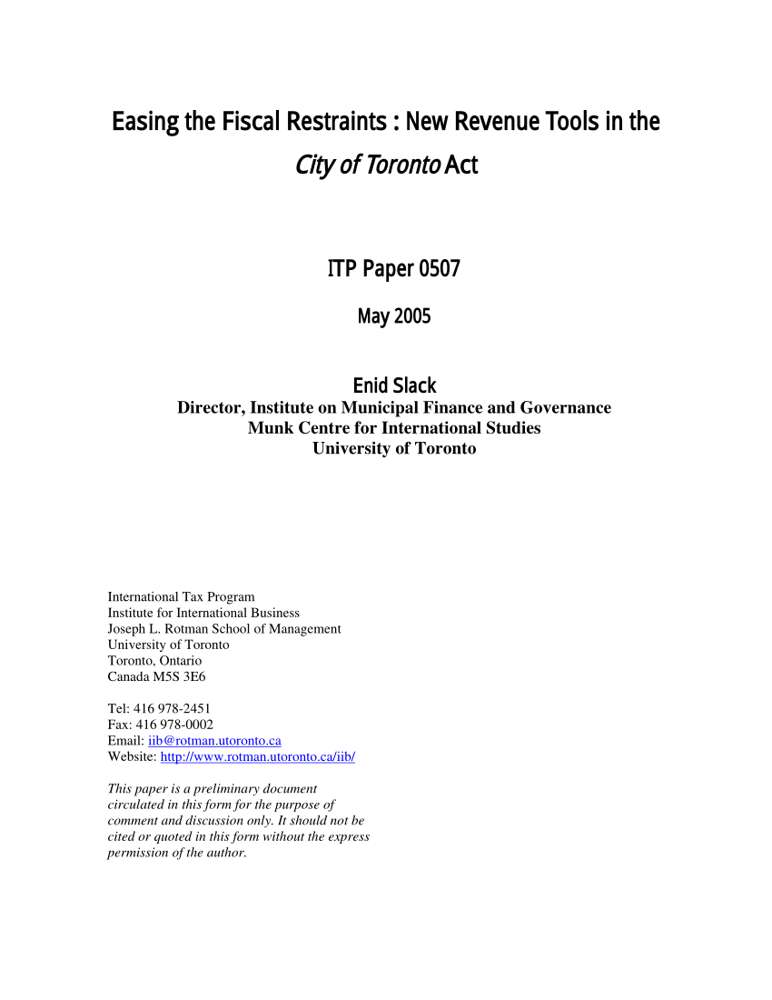 (PDF) Easing the Fiscal Restraints: New Revenue Tools in the City of ...