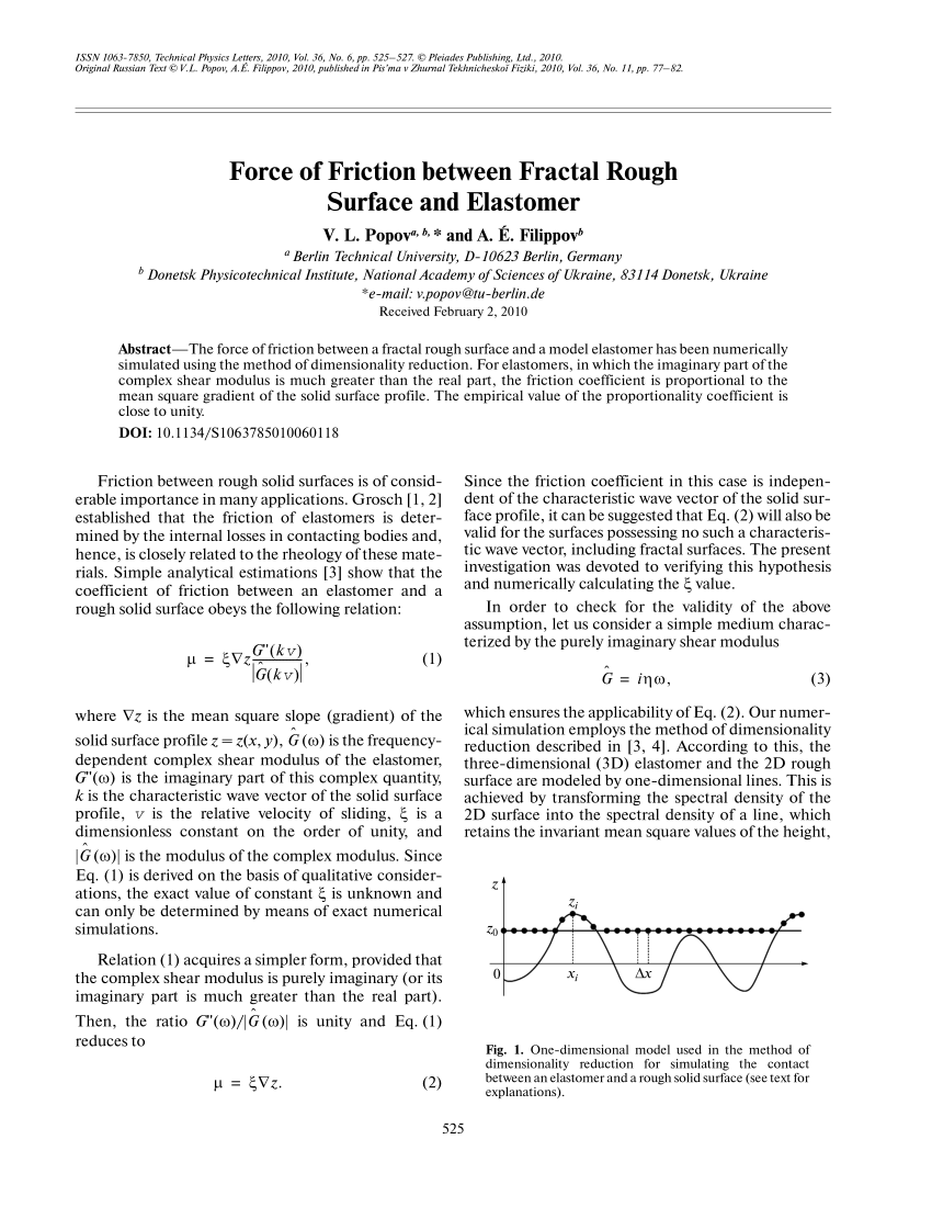 Pdf Force Of Friction Between Fractal Rough Surface And Elastomer