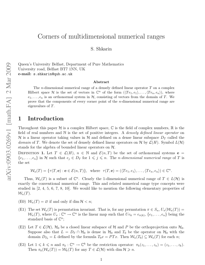 Pdf Corners Of Multidimensional Numerical Ranges