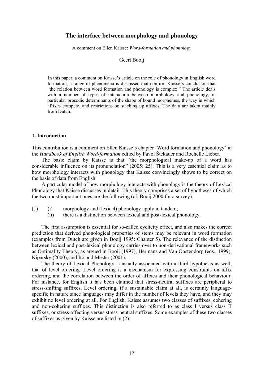 (PDF) The interface between morphology and phonology