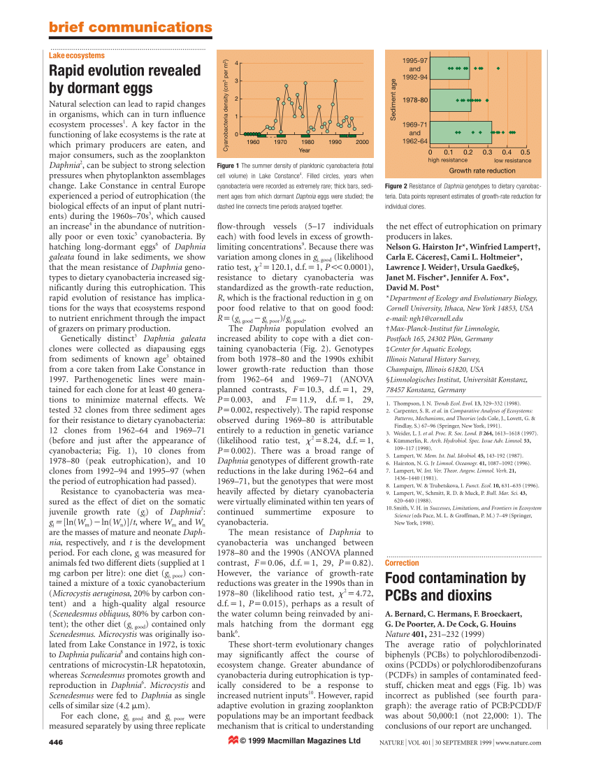 PDF) Lake Ecosystems: Rapid Evolution Revealed By Dormant Eggs