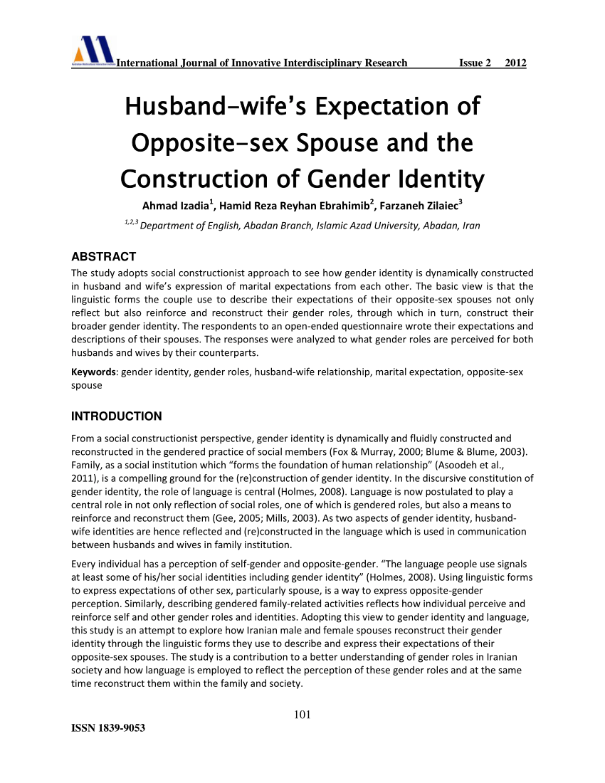PDF) Husband-wife expectations of opposite -sex and the construction of gender identity.