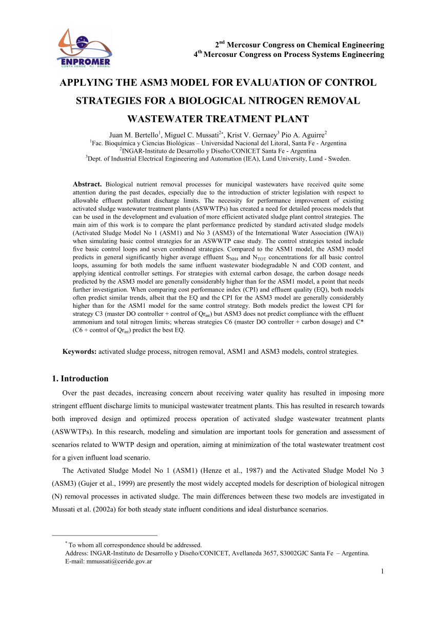 Wastewater Specifications For The Asm1 And Asm3 Models Download Table