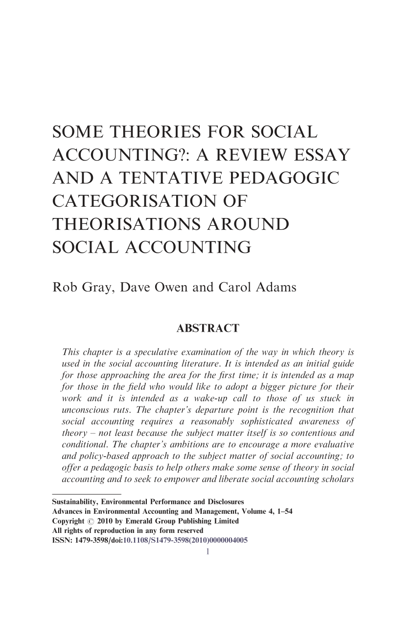 Pdf Some Theories For Social Accounting A Review Essay And Tentative Pedagogic Categorisations Around Social Accounting