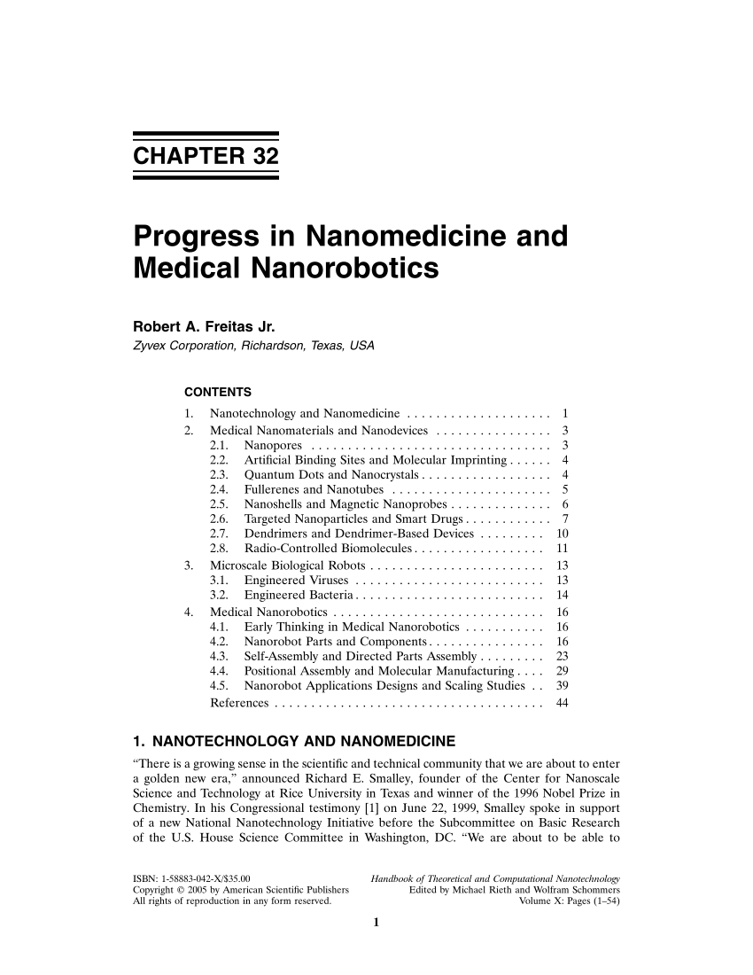 Pdf Progress In Nanomedicine And Medical Nanorobotics