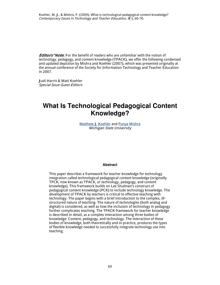 Pdf What Is Technological Pedagogical Content Knowledge - 