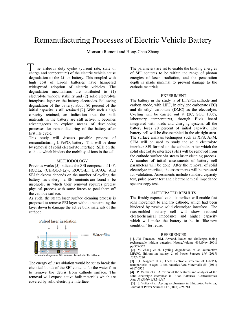 (PDF) Remanufacturing processes of electric vehicle battery