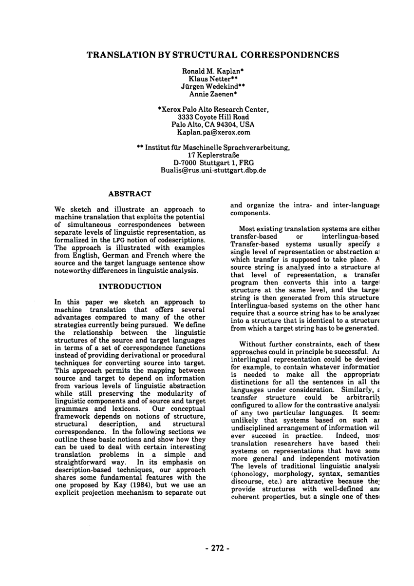 Pdf Translation By Structural Correspondences