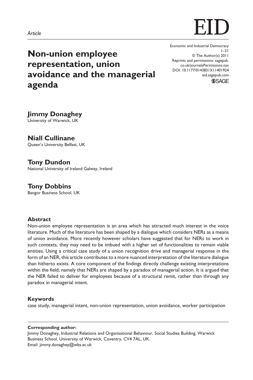 PDF) Between consultation and collective bargaining? The changing role of  non-union employee representatives: a case study from the finance sector