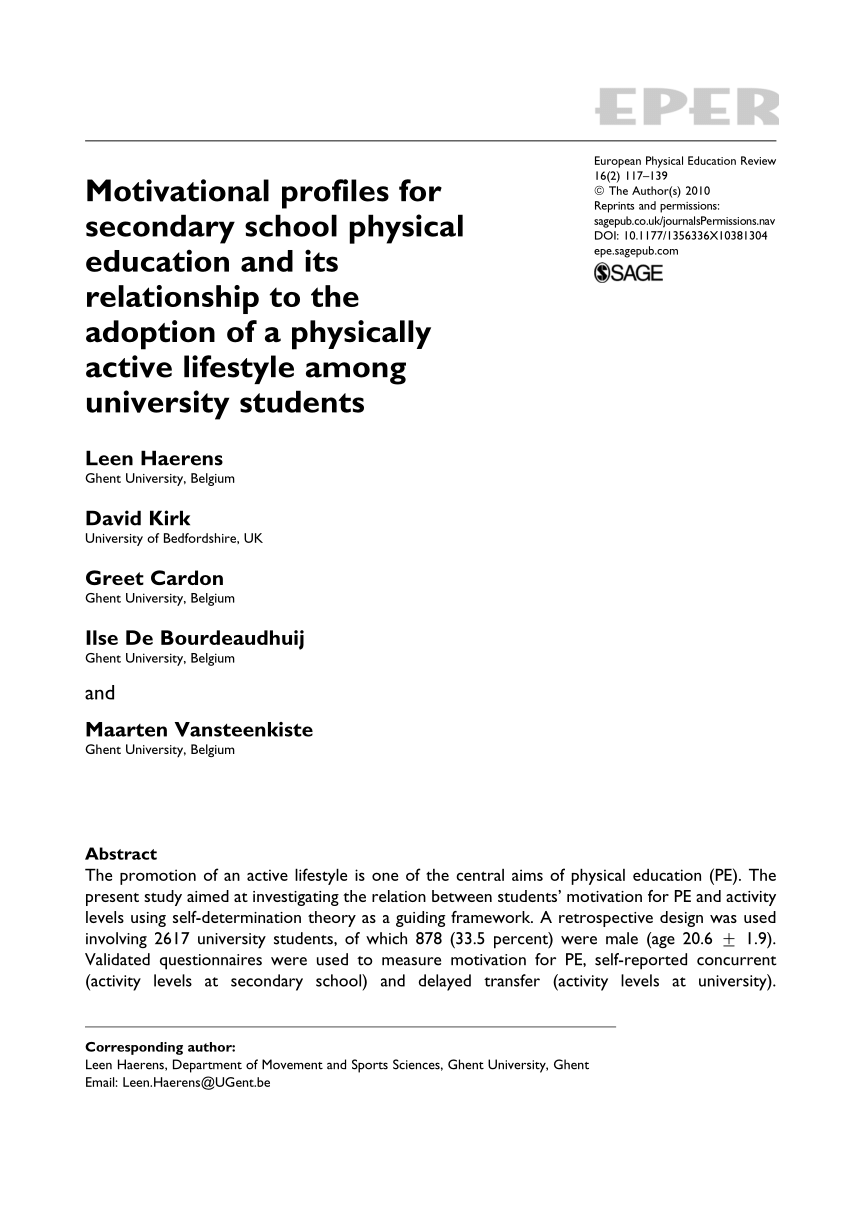 Pdf Motivational Profiles For Secondary School Physical Education And Its Relationship To The Adoption Of A Physically Active Lifestyle Among University Students