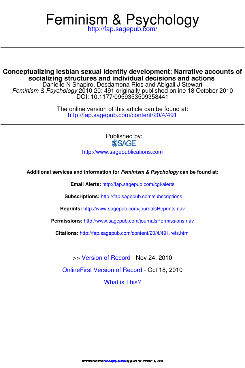 Pdf Conceptualizing Lesbian Sexual Identity Development Narrative Accounts Of Socializing 0323