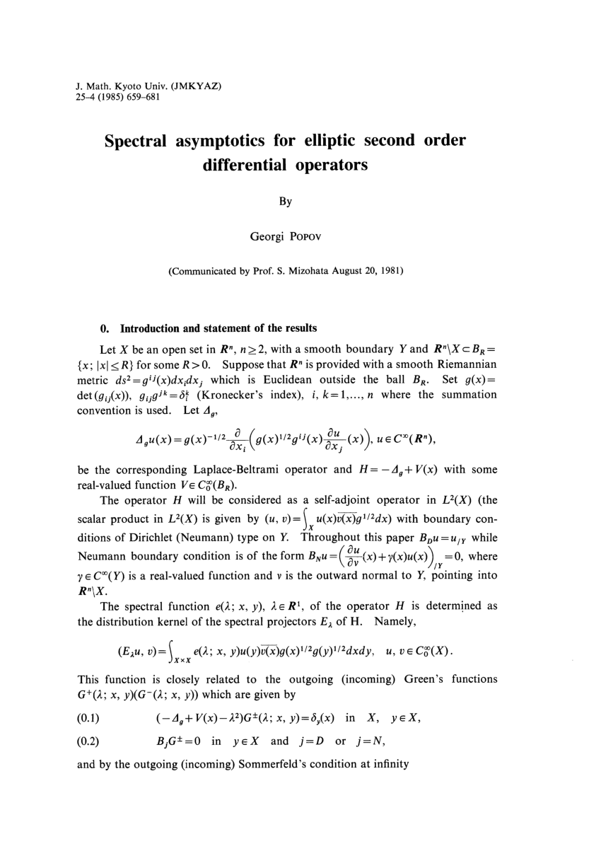 Pdf Spectral Asymptotics For Elliptic Second Order Differential Operators