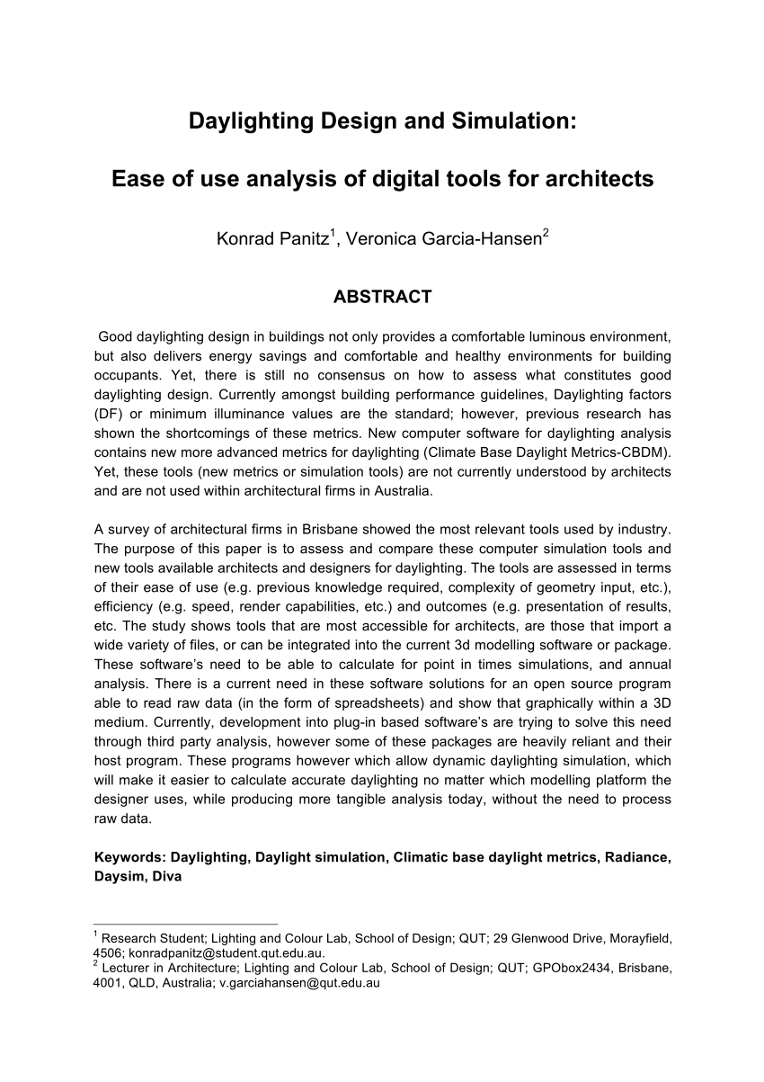 PDF) Daylighting Design and Simulation: Ease of use analysis of digital tools for
