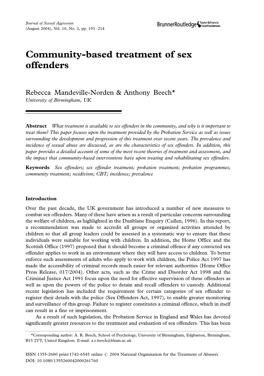 Pdf Community Based Treatment Of Sex Offenders 9604