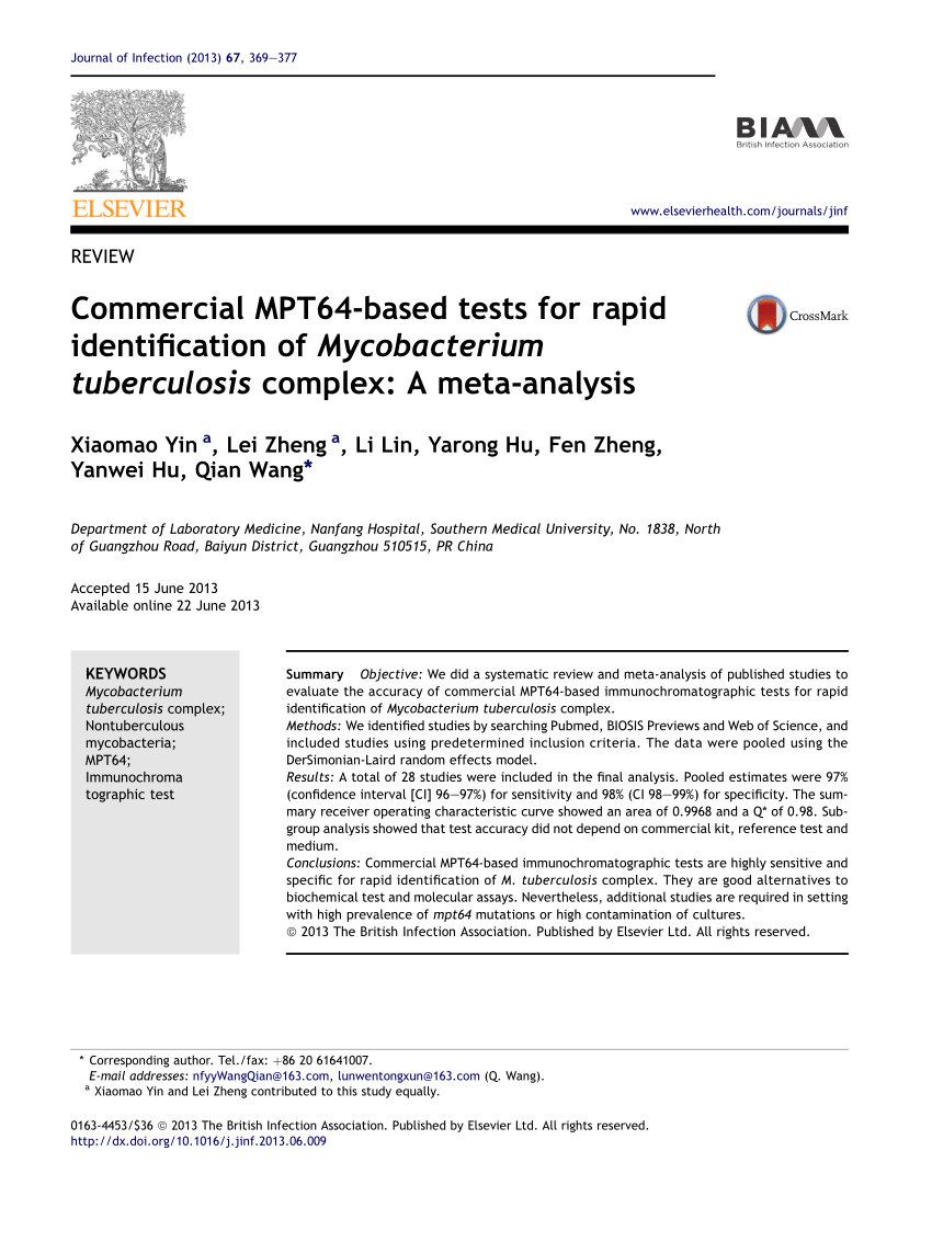 Pdf Commercial Mpt64 Based Tests For Rapid Identification Of Mycobacterium Tuberculosis Complex A Meta Analysis