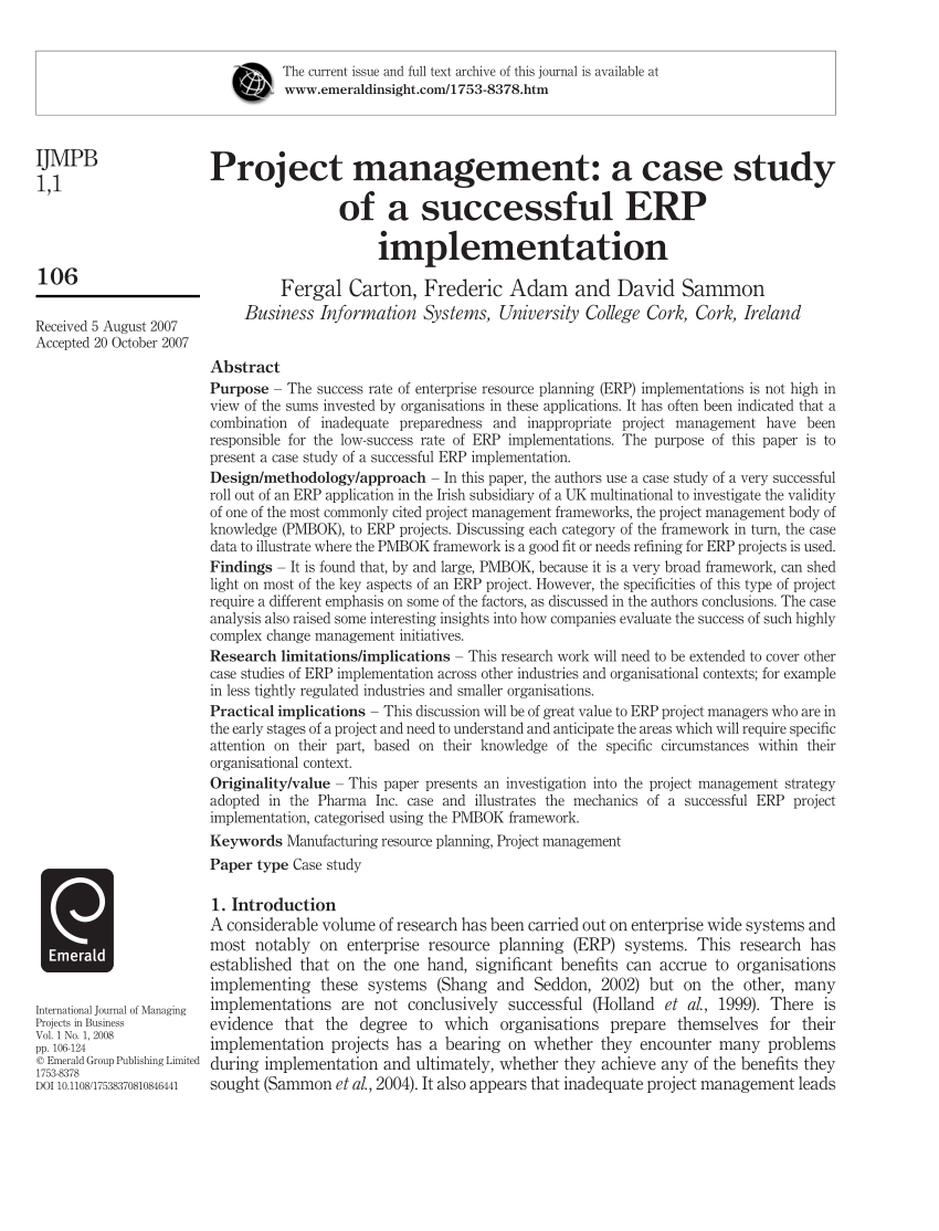 change management erp implementation case study