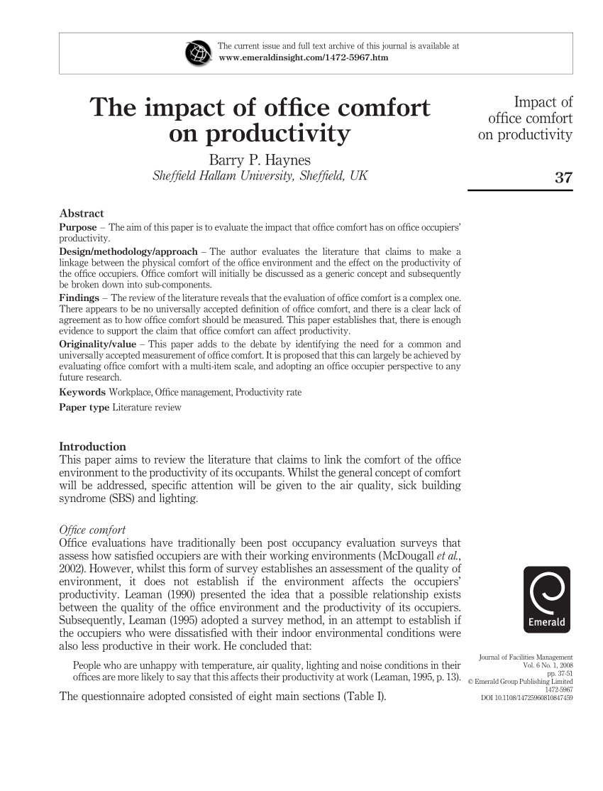 PDF) The impact of office comfort on productivity