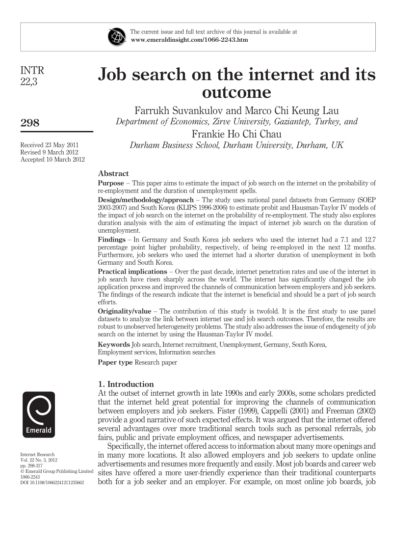 Pdf Job Search On The Internet And Its Outcome