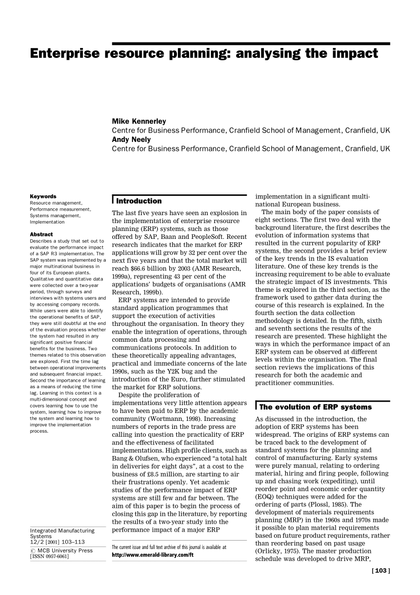 article review on enterprise resource planning