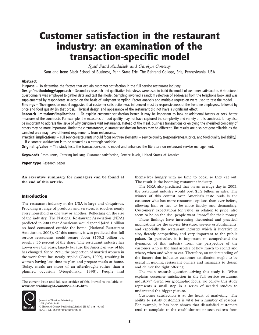 Research paper on customer satisfaction in hotel industry