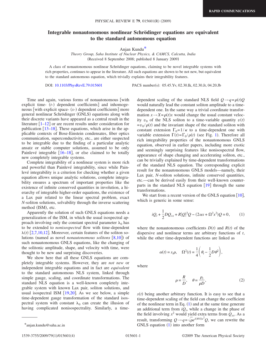 PDF] Integrable nonautonomous nonlinear Schrodinger equations are 
