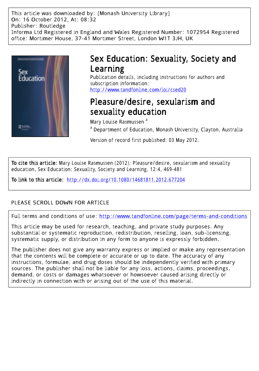 PDF) Pleasure/desire, sexularism and sexuality education