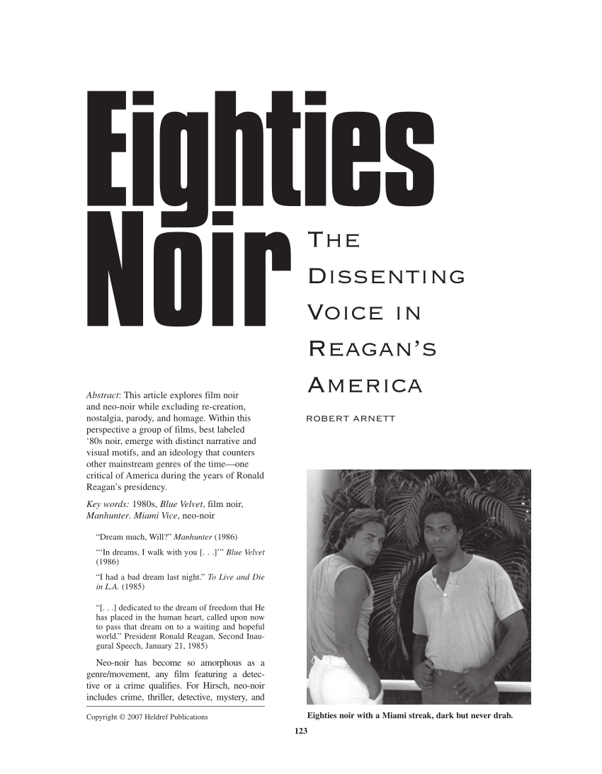 PDF) Eighties Noir: Dissenting Voice in Reagan's America