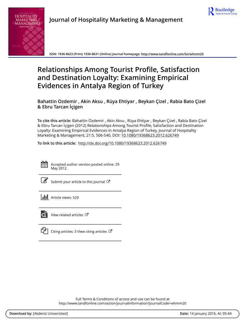 pdf relationships among tourist profile satisfaction and destination loyalty examining empirical evidences in antalya region of turkey