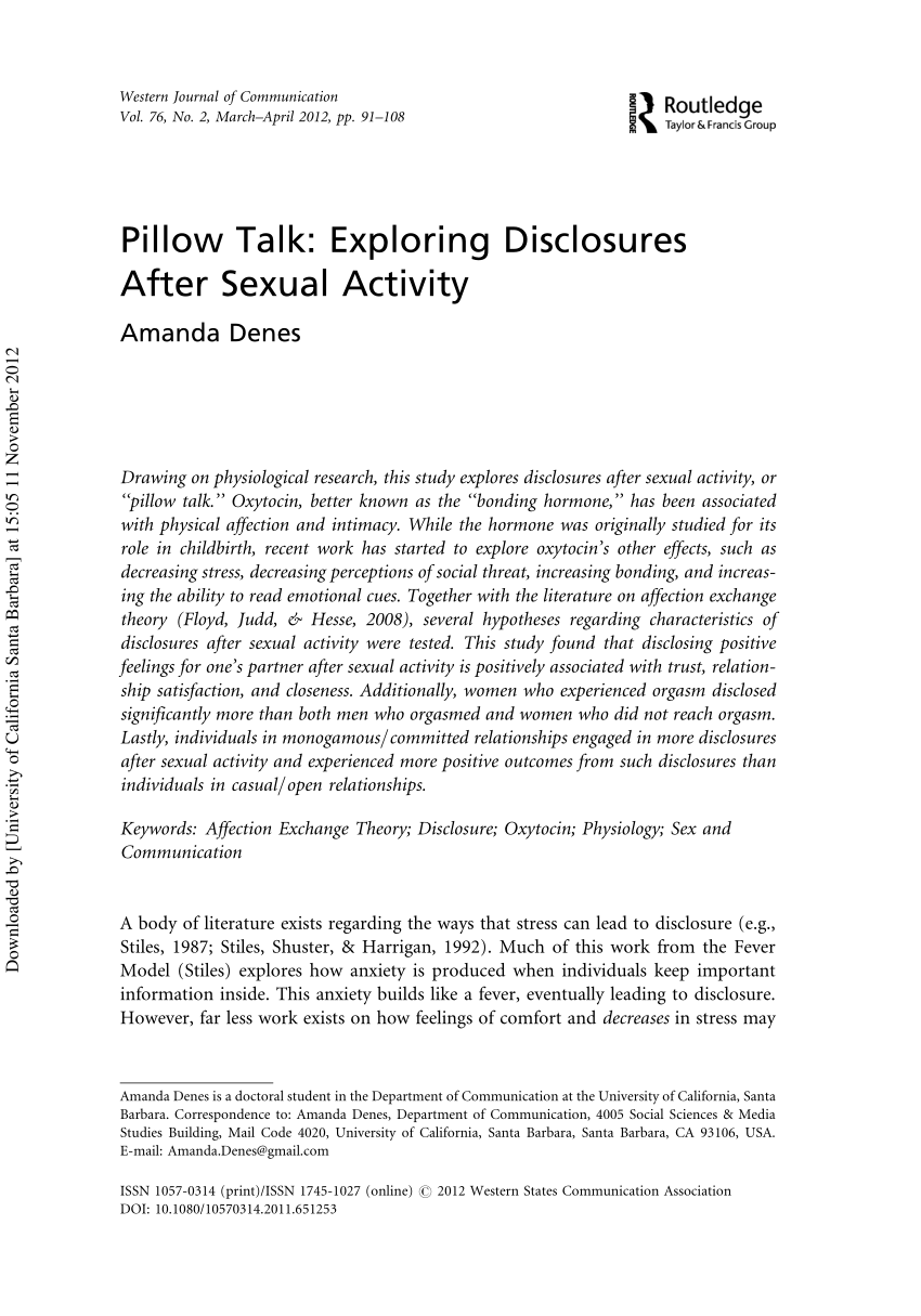 PDF) Pillow Talk: Exploring Disclosures After Sexual Activity