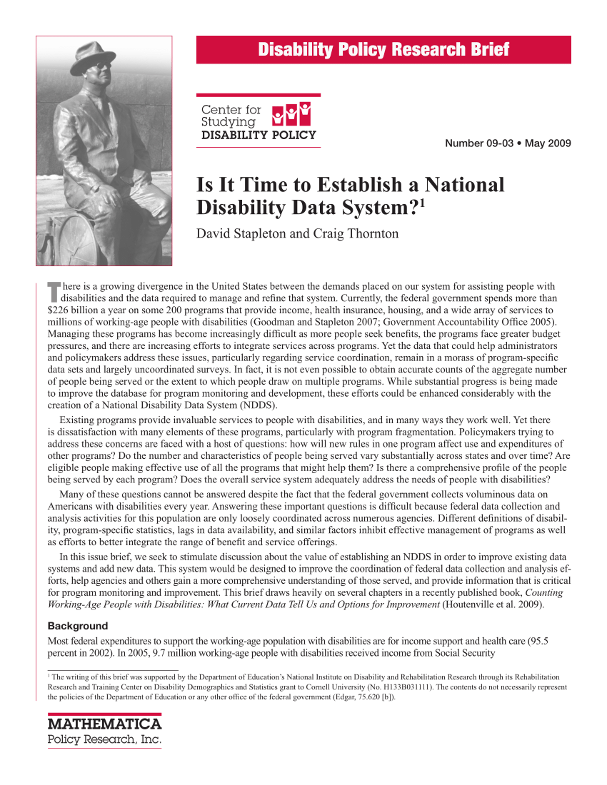 PDF) Is It Time to Establish a National Disability Data System