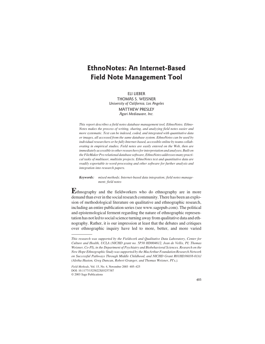 Pdf Ethnonotes An Internet Based Field Note Management Tool Images, Photos, Reviews