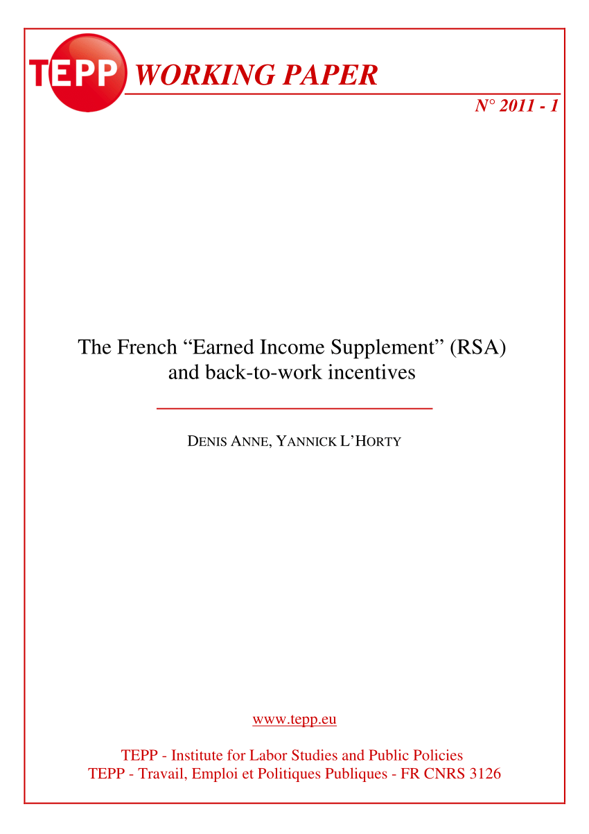 Pdf The French Earned Income Supplement Rsa And Back To
