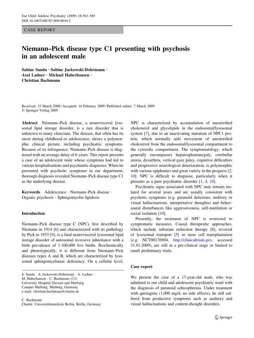 Pdf Niemann Pick Disease Type C1 Presenting With Psychosis In An Adolescent Male 9013