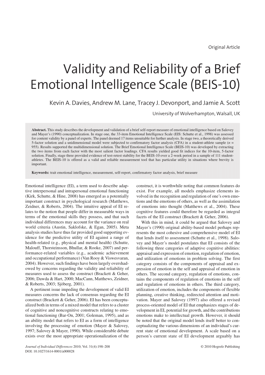 reliability and validity of emotional intelligence test