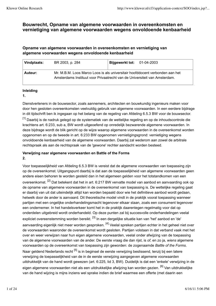 spiraal Bestrooi Structureel PDF) Opname van algemene voorwaarden in overeenkomsten en vernietiging van  algemene voorwaarden wegens onvoldoende kenbaarheid