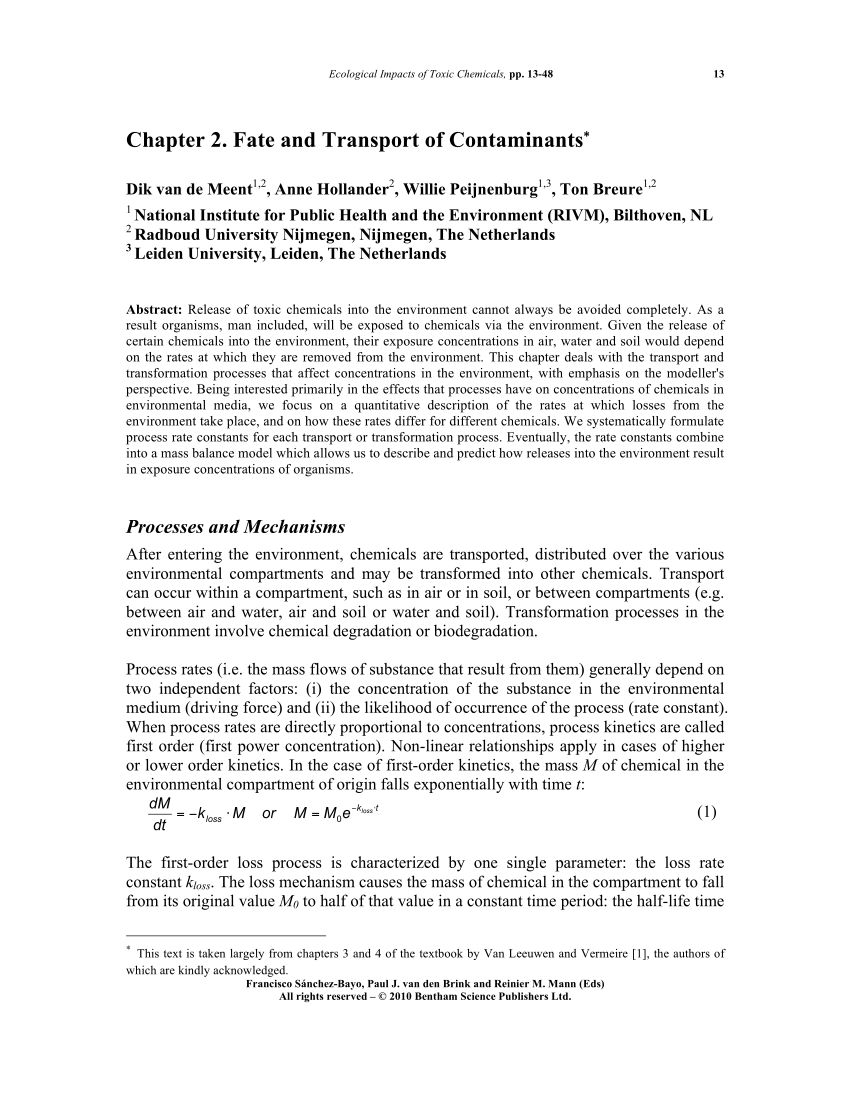 Pdf Fate And Transport Of Contaminants