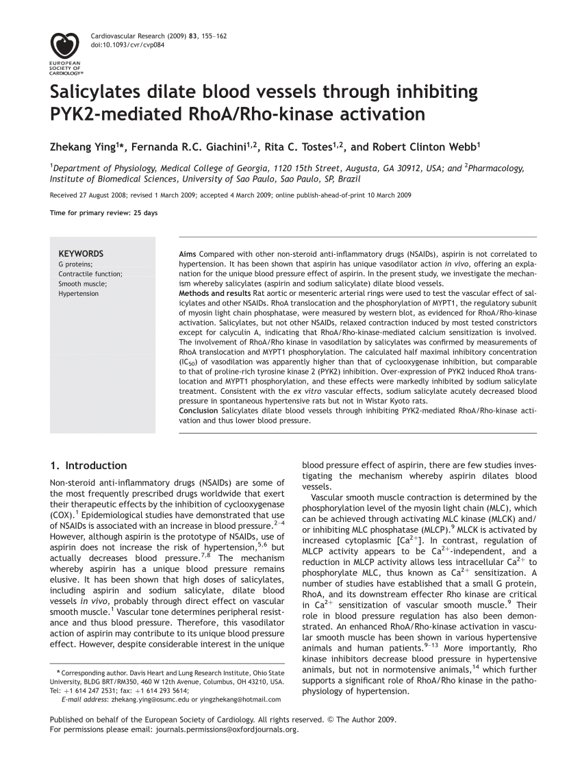 (PDF) Salicylates dilate blood vessels through inhibiting PYK2mediated